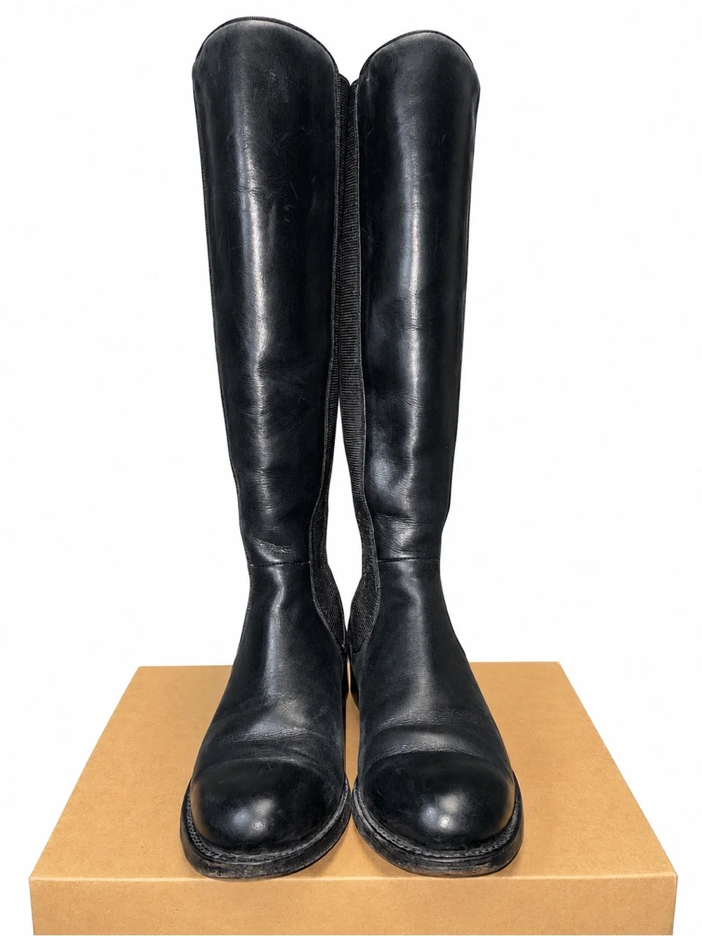 Frye 77632 Made in Spain Tall Black Leather Stretch Riding Field Boots Women’s 6